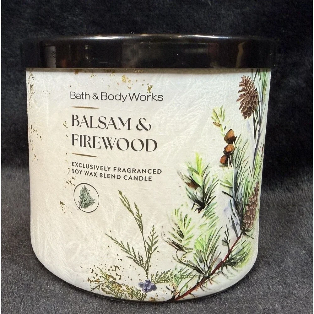 Bath & Body Works BALSAM & FIREWOOD  Large 3-Wick Scented Candle Holiday 2025